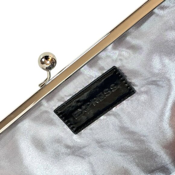 Express Clutch Evening Bag Black Silver Lace Kiss Lock Rectangular Whimsigoth - Picture 8 of 9